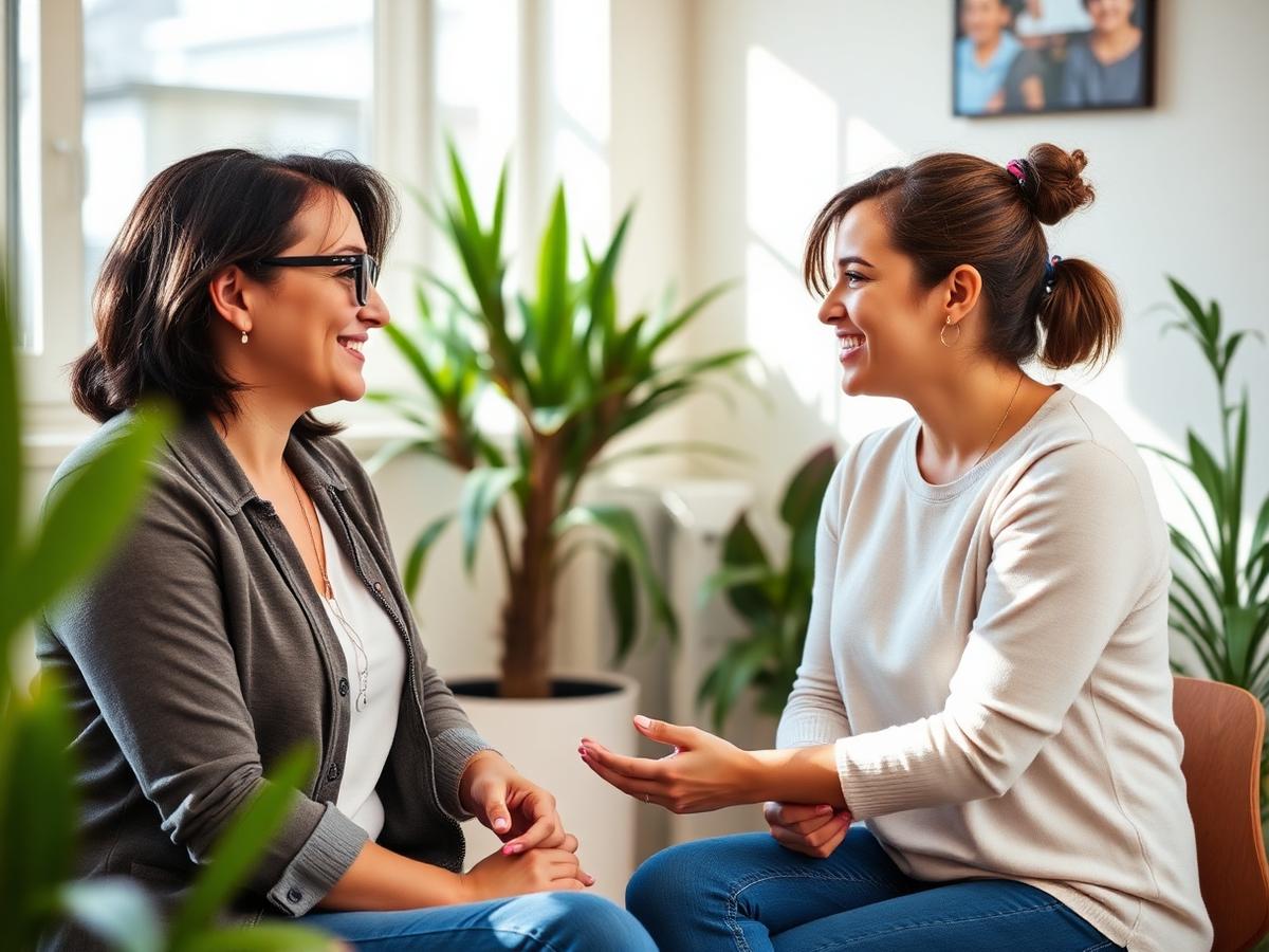 A social worker listening during a one-on-one support conversation